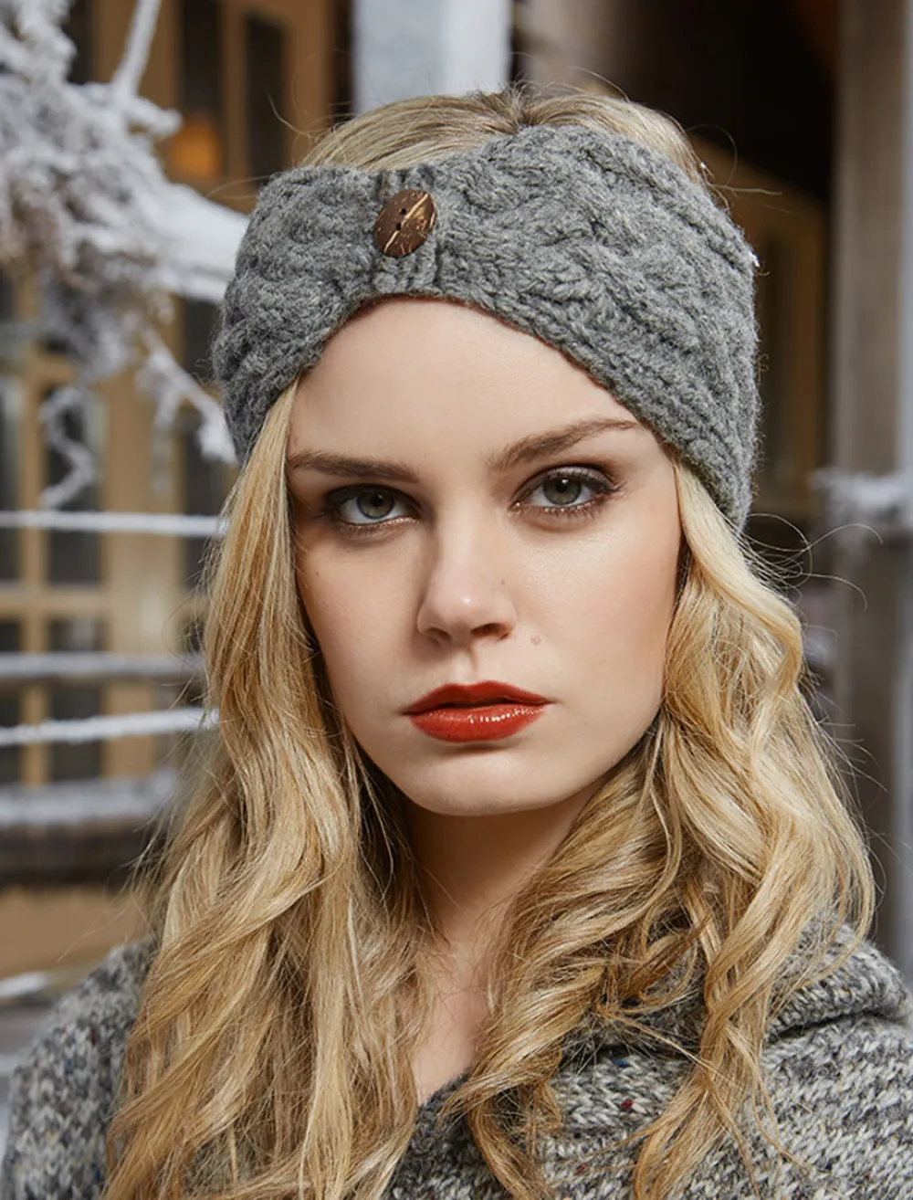 Glenaran Caps & Hats^Fleece Lined Aran Cable Headband with Button