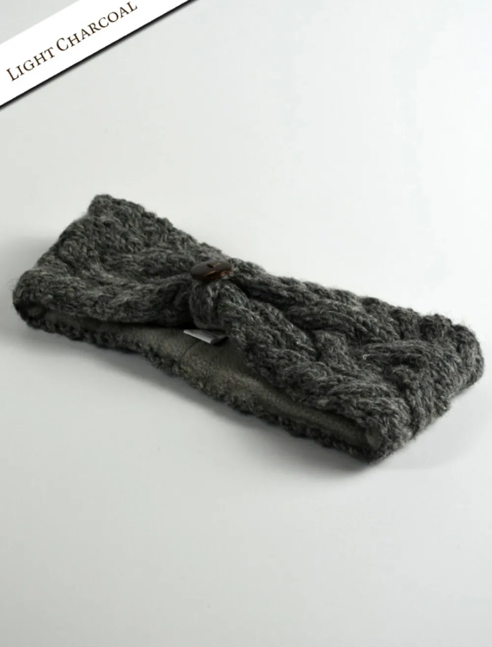 Glenaran Caps & Hats^Fleece Lined Aran Cable Headband with Button