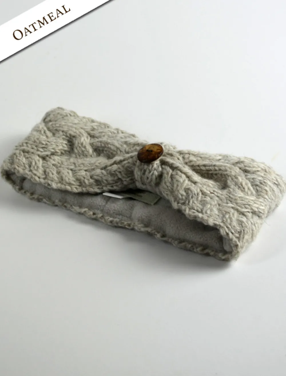 Glenaran Caps & Hats^Fleece Lined Aran Cable Headband with Button