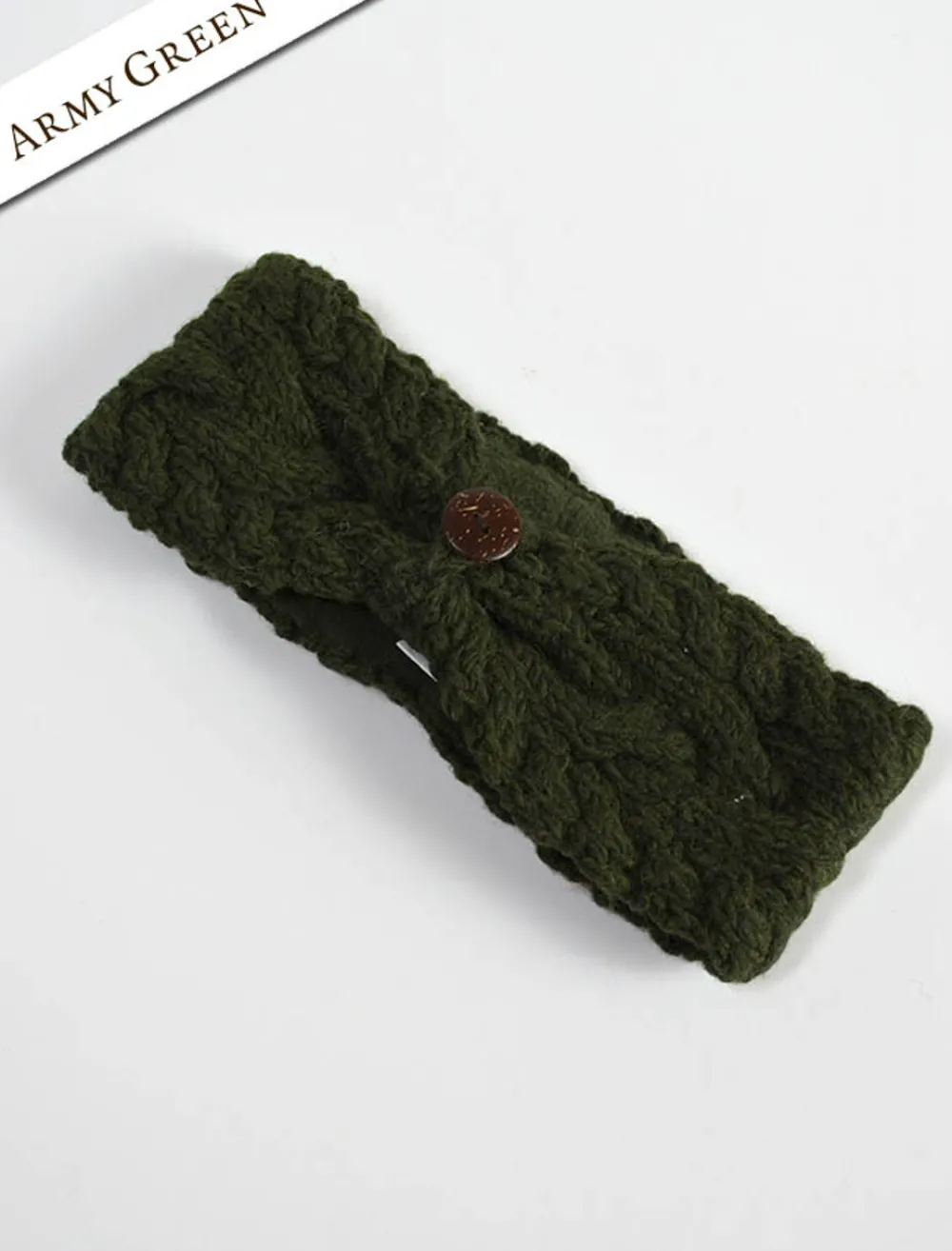 Glenaran Caps & Hats^Fleece Lined Aran Cable Headband with Button