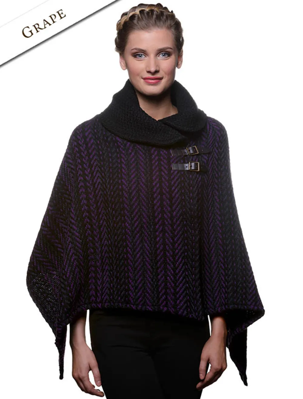 Glenaran Ponchos, Capes & Shawls^Shawl Collar Herringbone Poncho with Buckle Detail