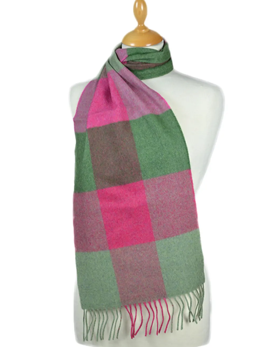 Glenaran Plaid & Tartan Scarves^Fine Merino Check Scarf - Watermelon Pink Green