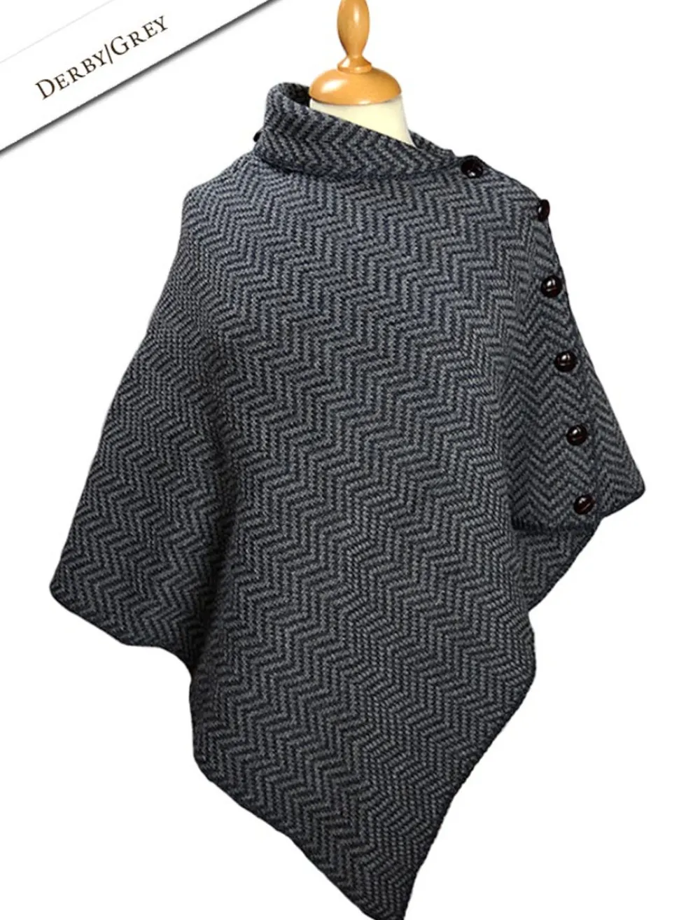Glenaran Ponchos, Capes & Shawls^Herringbone Merino Poncho with Button Detail