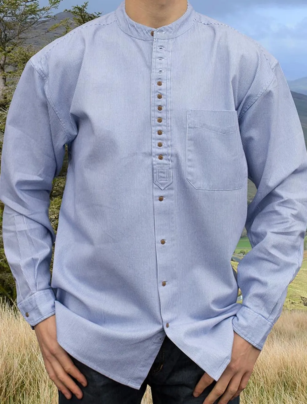 Glenaran Grandfather Shirts And Waistcoats^Grandfather Shirt - Blue Pin Stripe