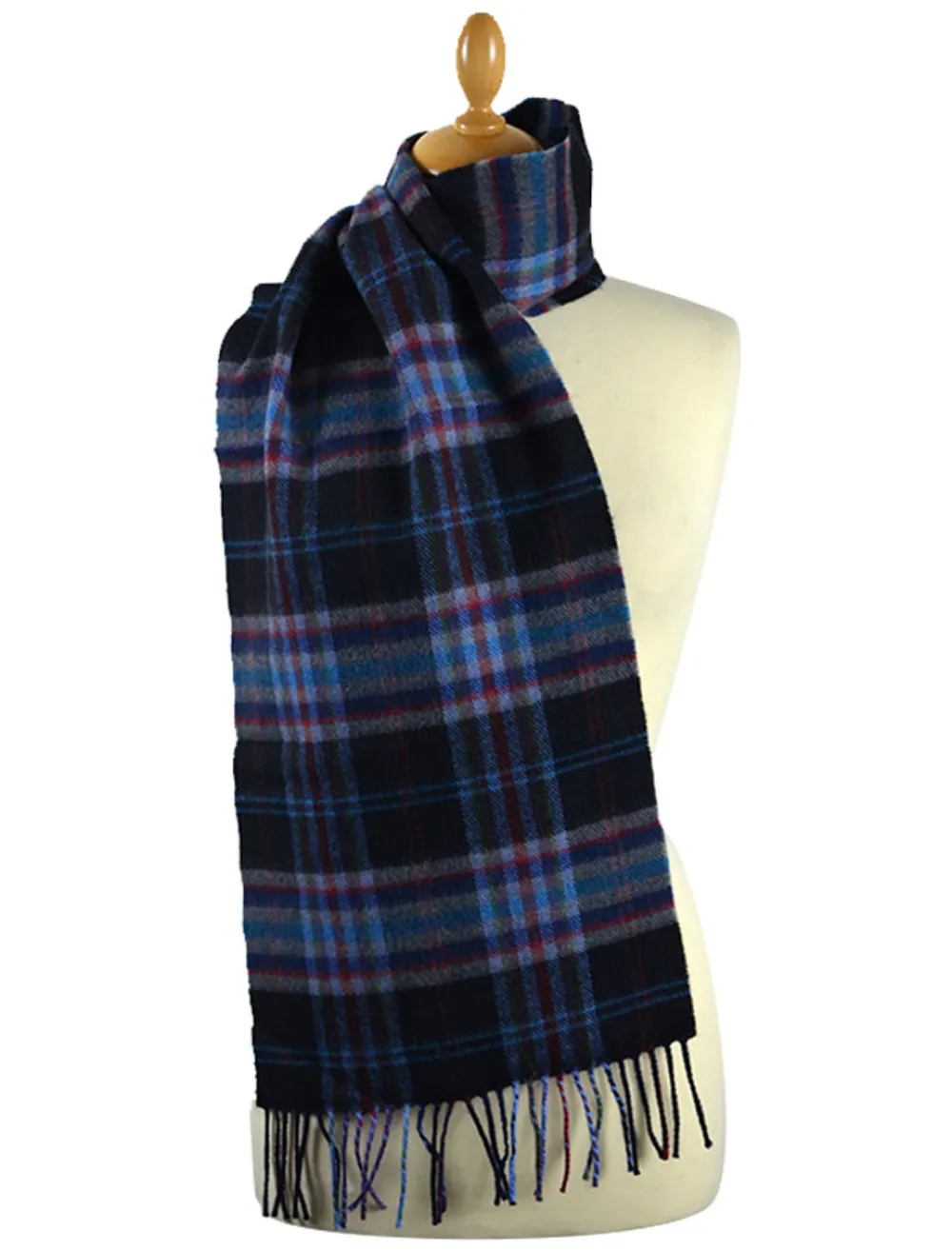 Glenaran Plaid & Tartan Scarves|Lambswool Scarves^Narrow Lambswool Checked Scarf - Black Teal