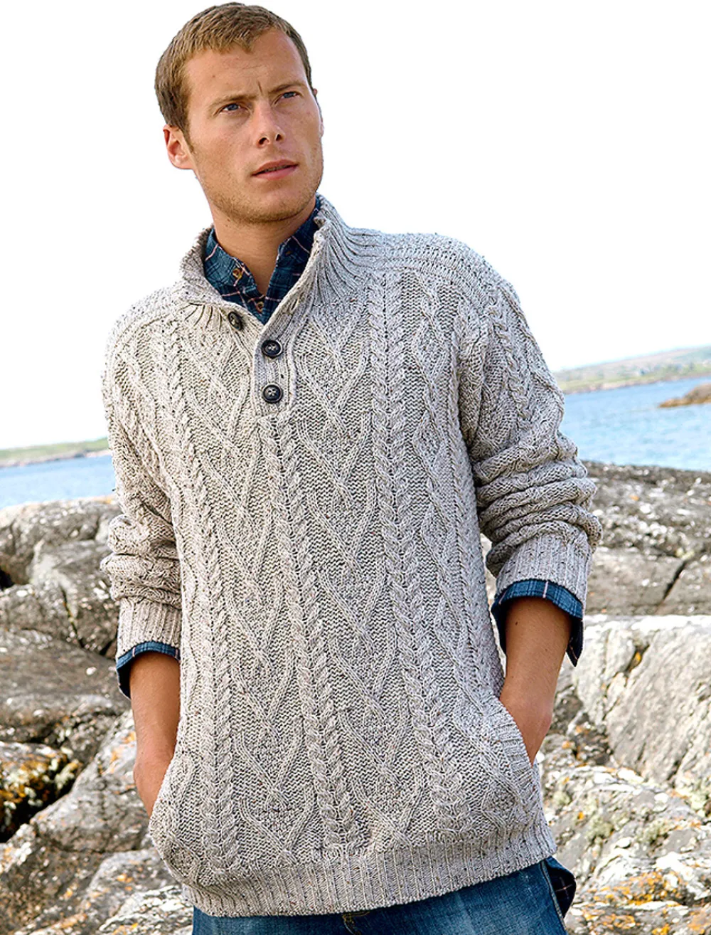 Glenaran Sweaters^Buttoned Merino Wool Sweater
