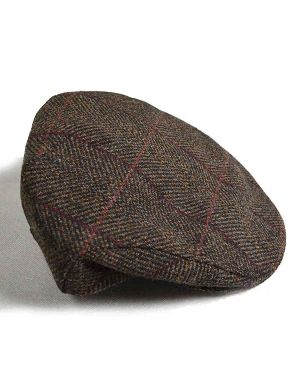Glenaran Irish Flat Caps^Trinity Tweed Flat Cap - Brown with Red