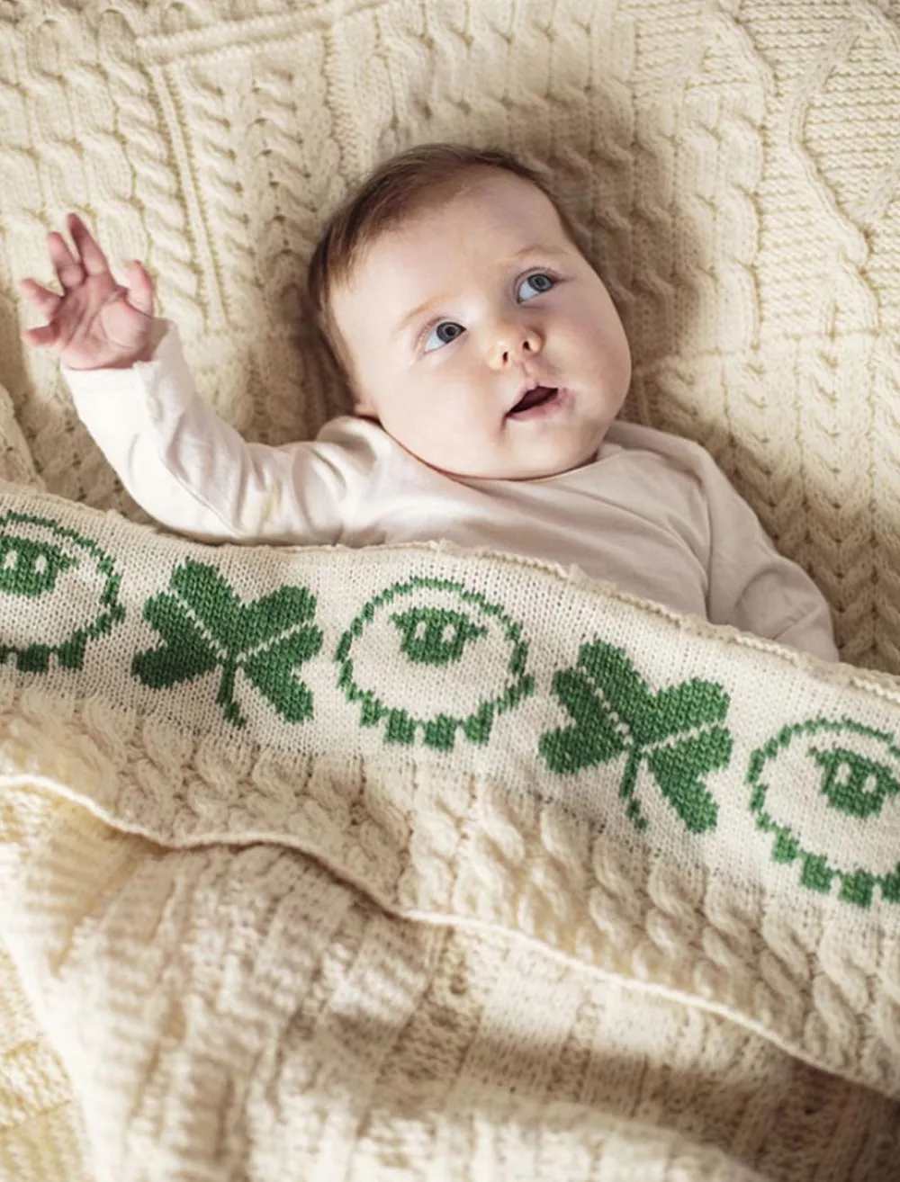 Glenaran Knitted Wool Throws|Baby Blankets & Throws^Merino Sheep & Shamrock Baby Throw