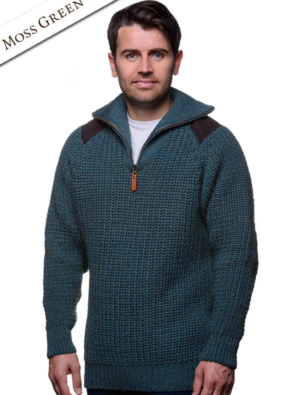 Glenaran Sweaters^Fisherman's Half Zip Sweater with Patches