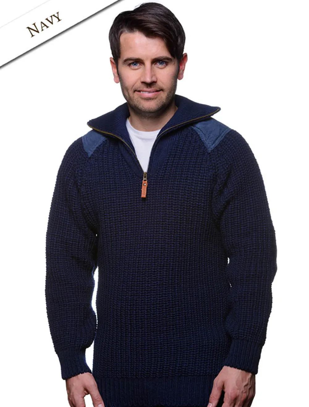 Glenaran Sweaters^Fisherman's Half Zip Sweater with Patches