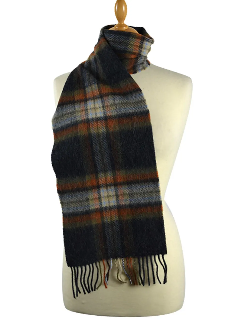 Glenaran Plaid & Tartan Scarves|Plaid & Tartan Scarves^Narrow Lambswool Checked Scarf - Grey Rust