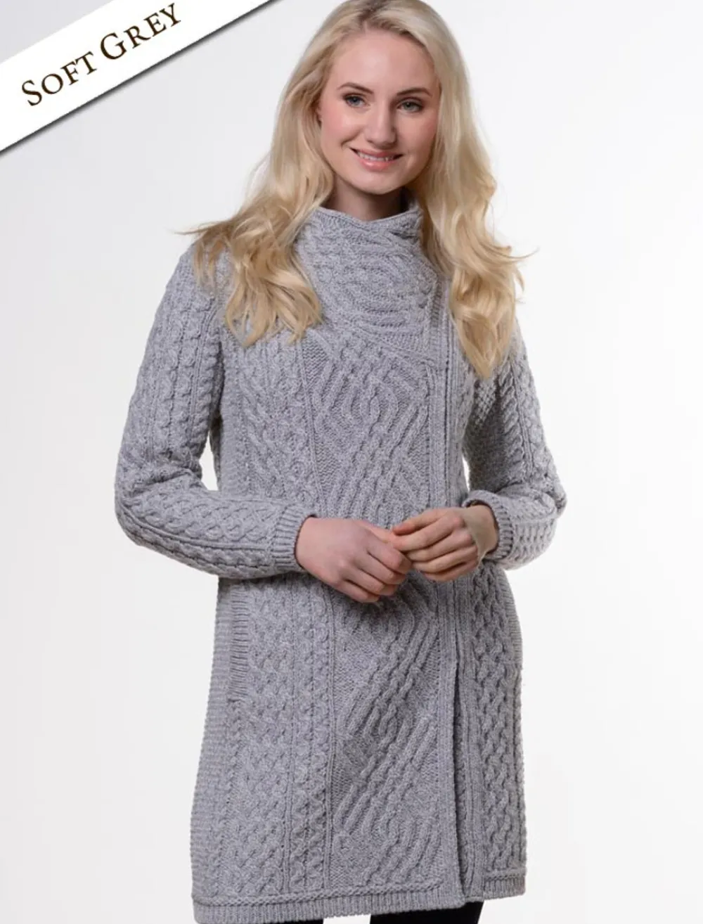 Glenaran Cardigans, Jackets & Coatigans^Aran Knit Coatigan with Celtic Knot Side Zip