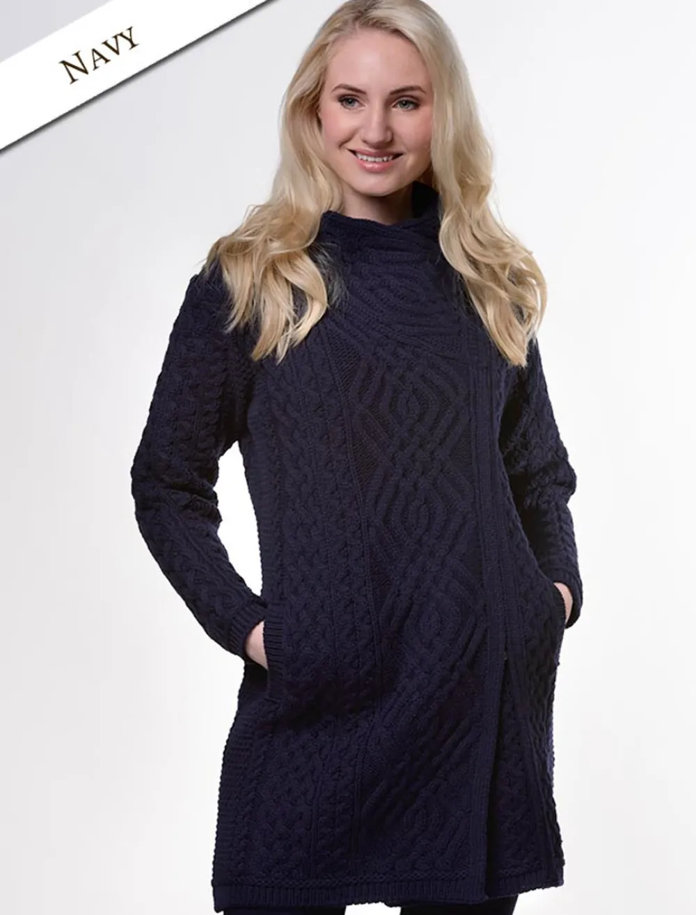 Glenaran Cardigans, Jackets & Coatigans^Aran Knit Coatigan with Celtic Knot Side Zip