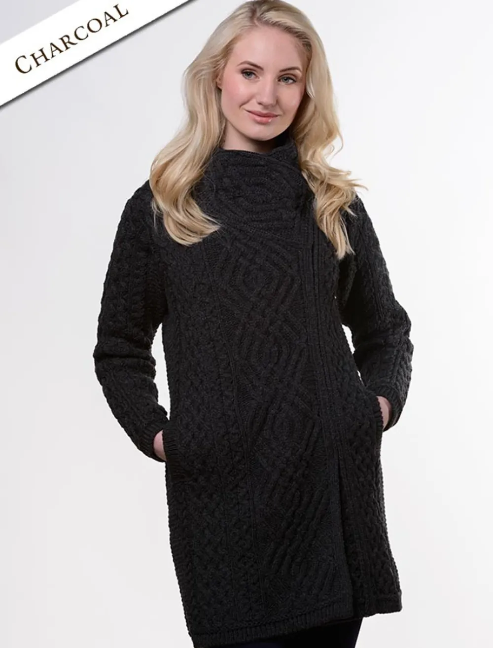 Glenaran Cardigans, Jackets & Coatigans^Aran Knit Coatigan with Celtic Knot Side Zip