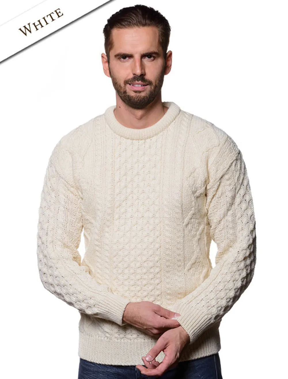 Glenaran Sweaters^Lightweight Traditional Aran Mens Wool Sweater