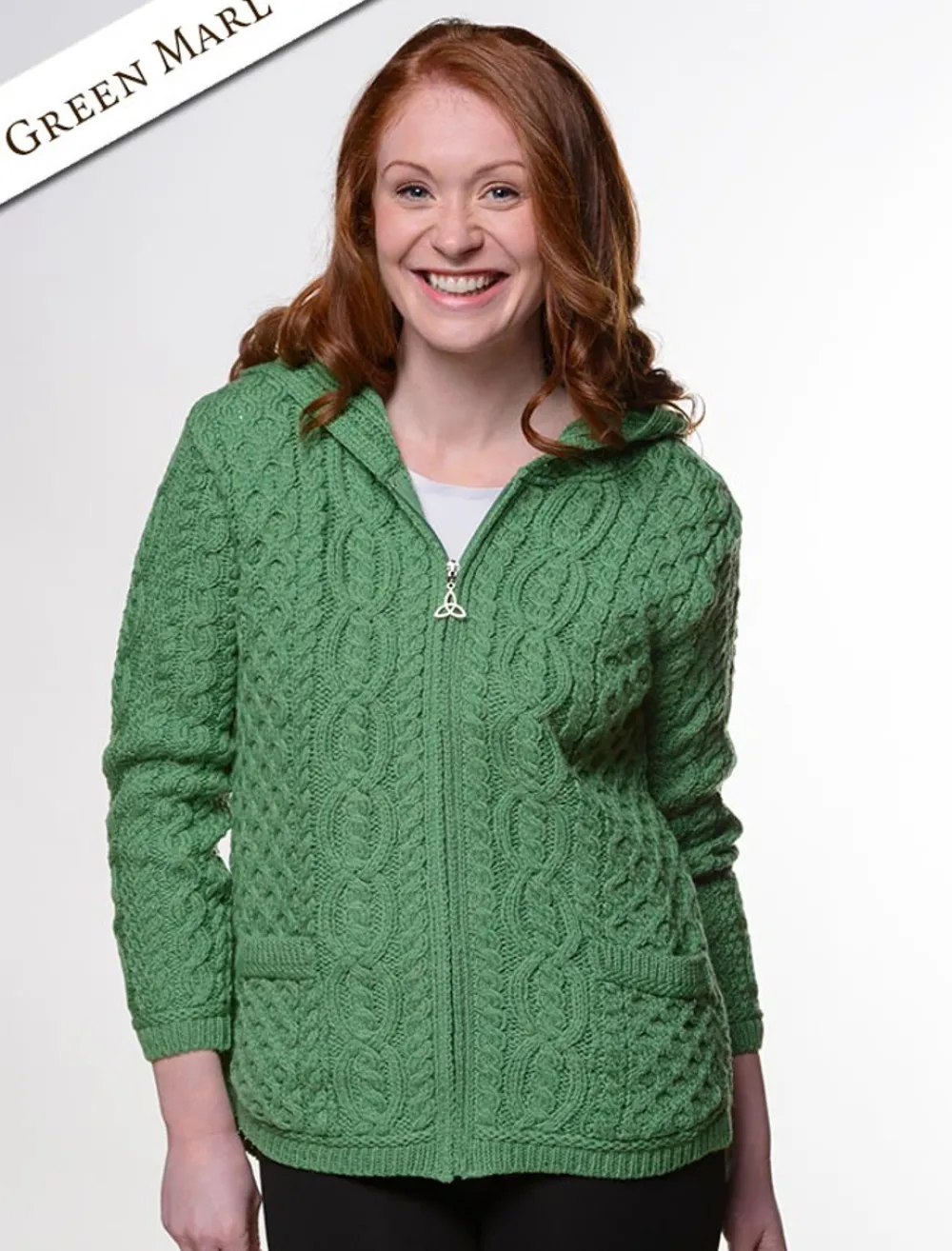 Glenaran Cardigans, Jackets & Coatigans^Cable Knit Hoodie with Celtic Knot Zipper Pull