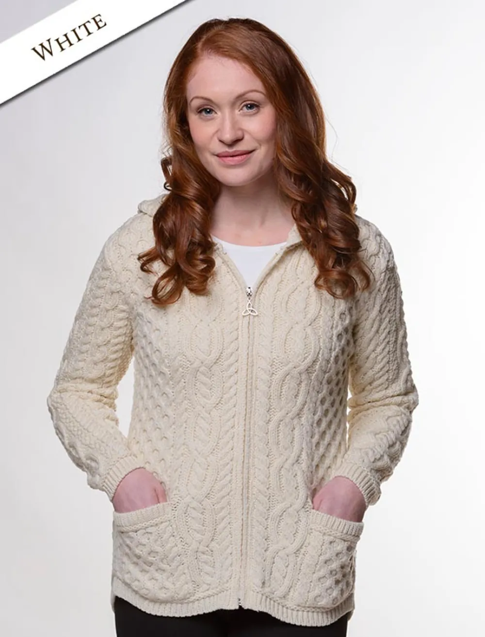 Glenaran Cardigans, Jackets & Coatigans^Cable Knit Hoodie with Celtic Knot Zipper Pull