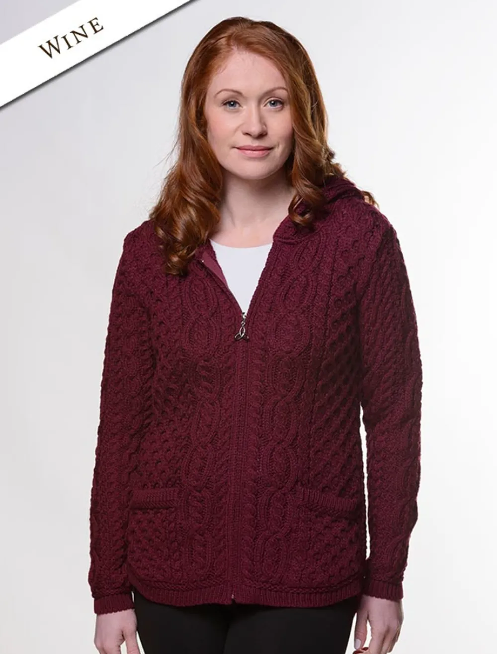 Glenaran Cardigans, Jackets & Coatigans^Cable Knit Hoodie with Celtic Knot Zipper Pull