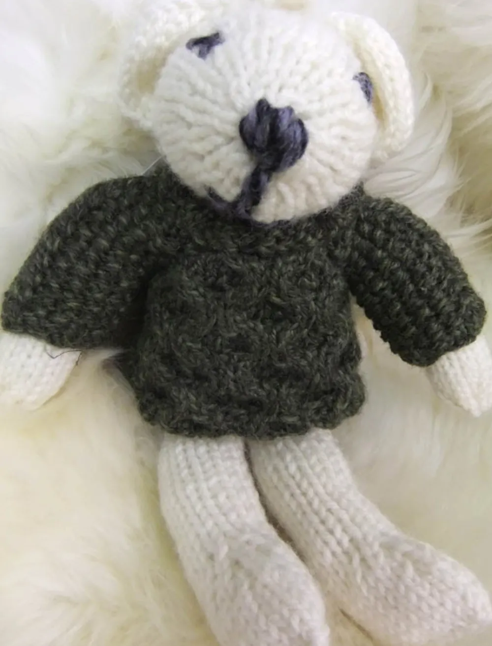 Glenaran Aran Toys^Aran Wool Baby Teddy Bear White/Green