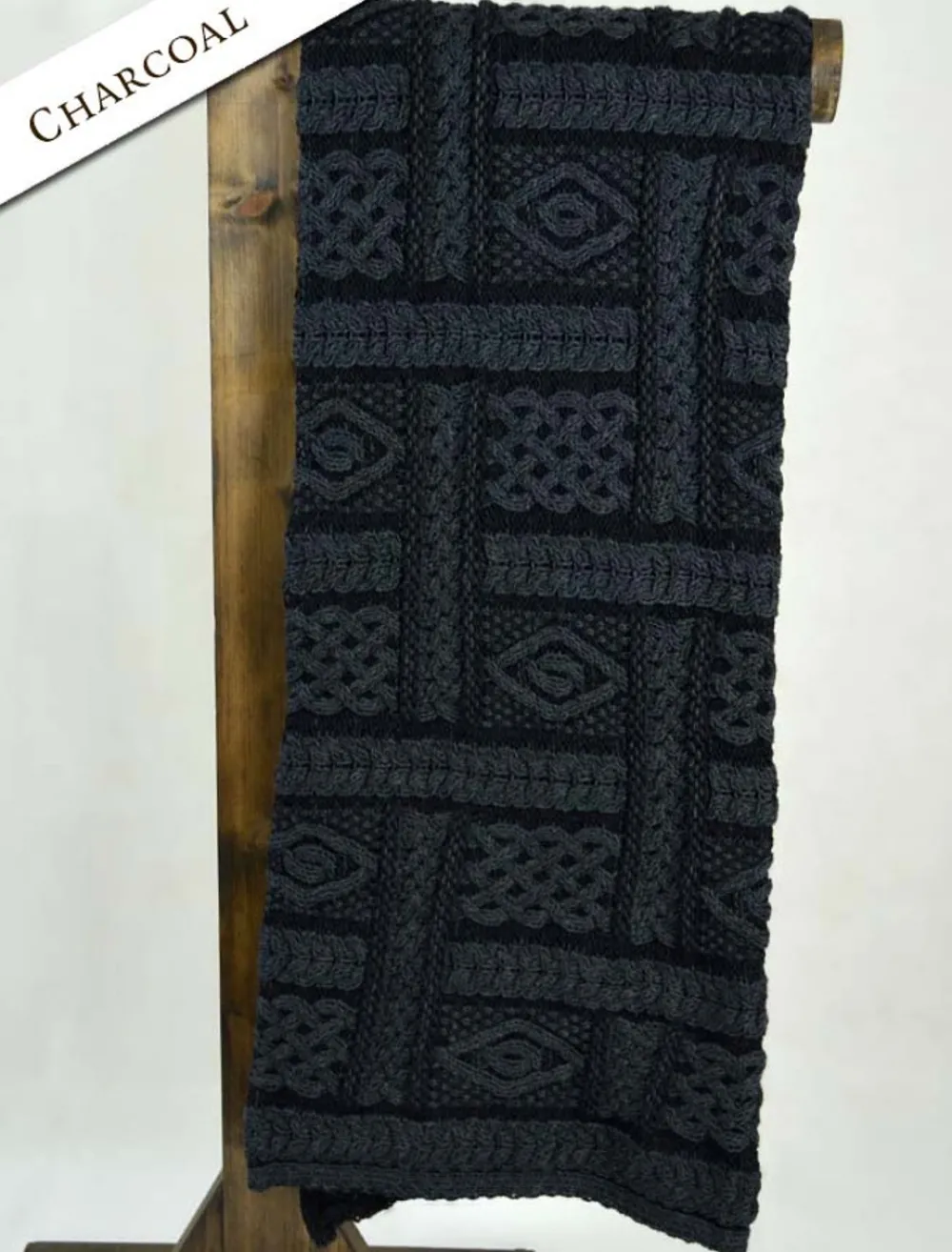 Glenaran Knitted Wool Throws^Two-Tone Aran Pleated Throw