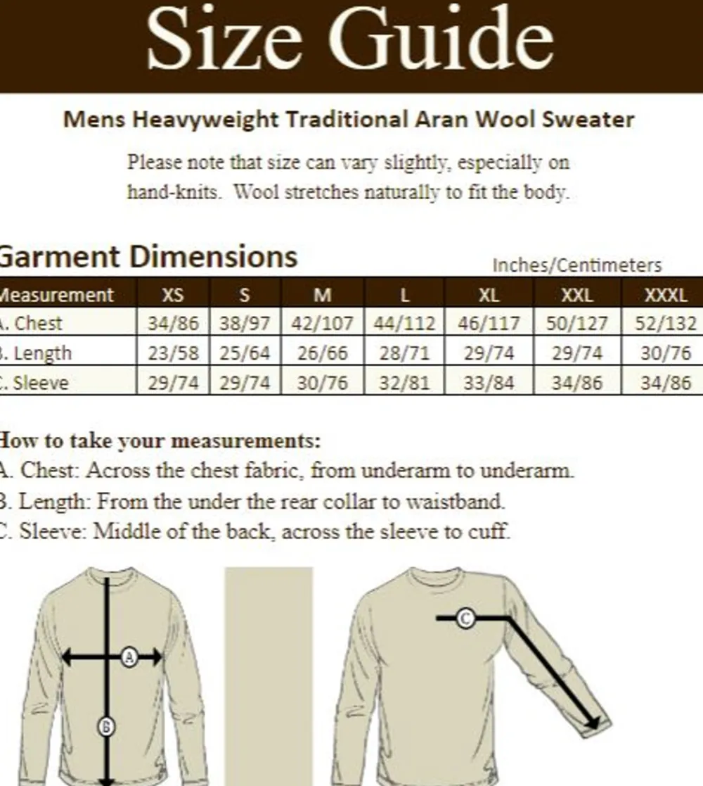 Glenaran Sweaters^Mens Heavyweight Traditional Aran Wool Sweater