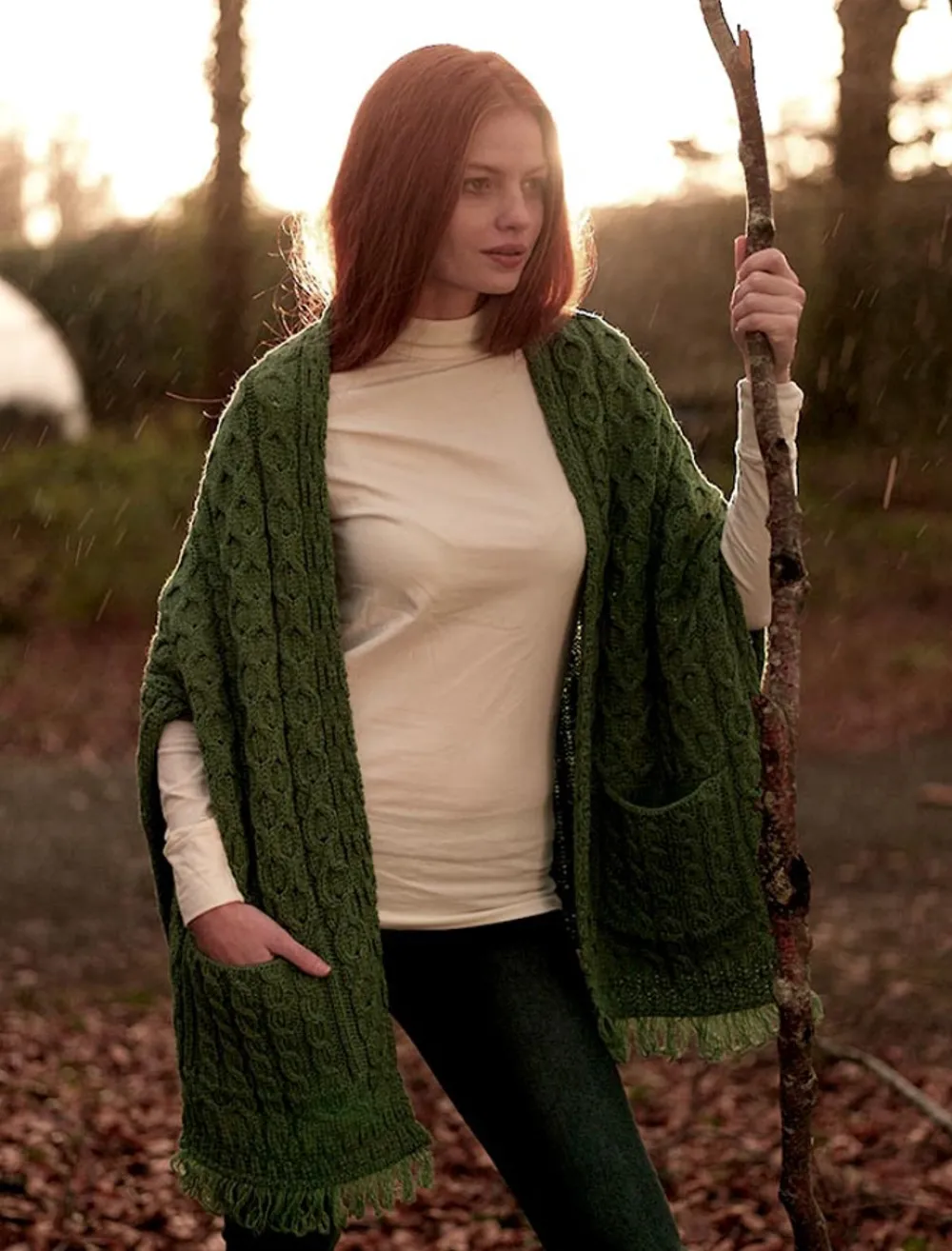 Glenaran Ponchos, Capes & Shawls^Aran Shawl Wrap with Pockets
