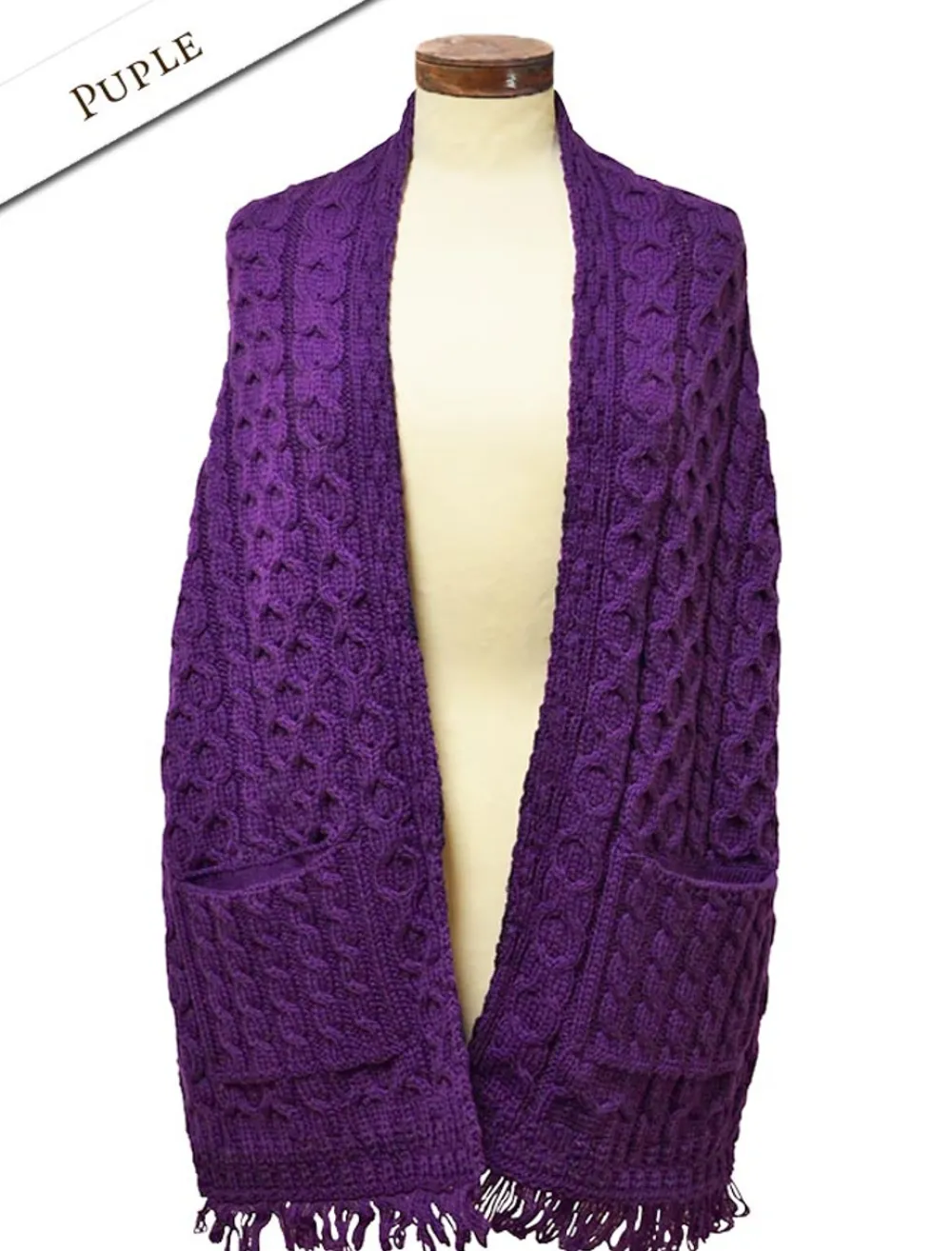 Glenaran Ponchos, Capes & Shawls^Aran Shawl Wrap with Pockets