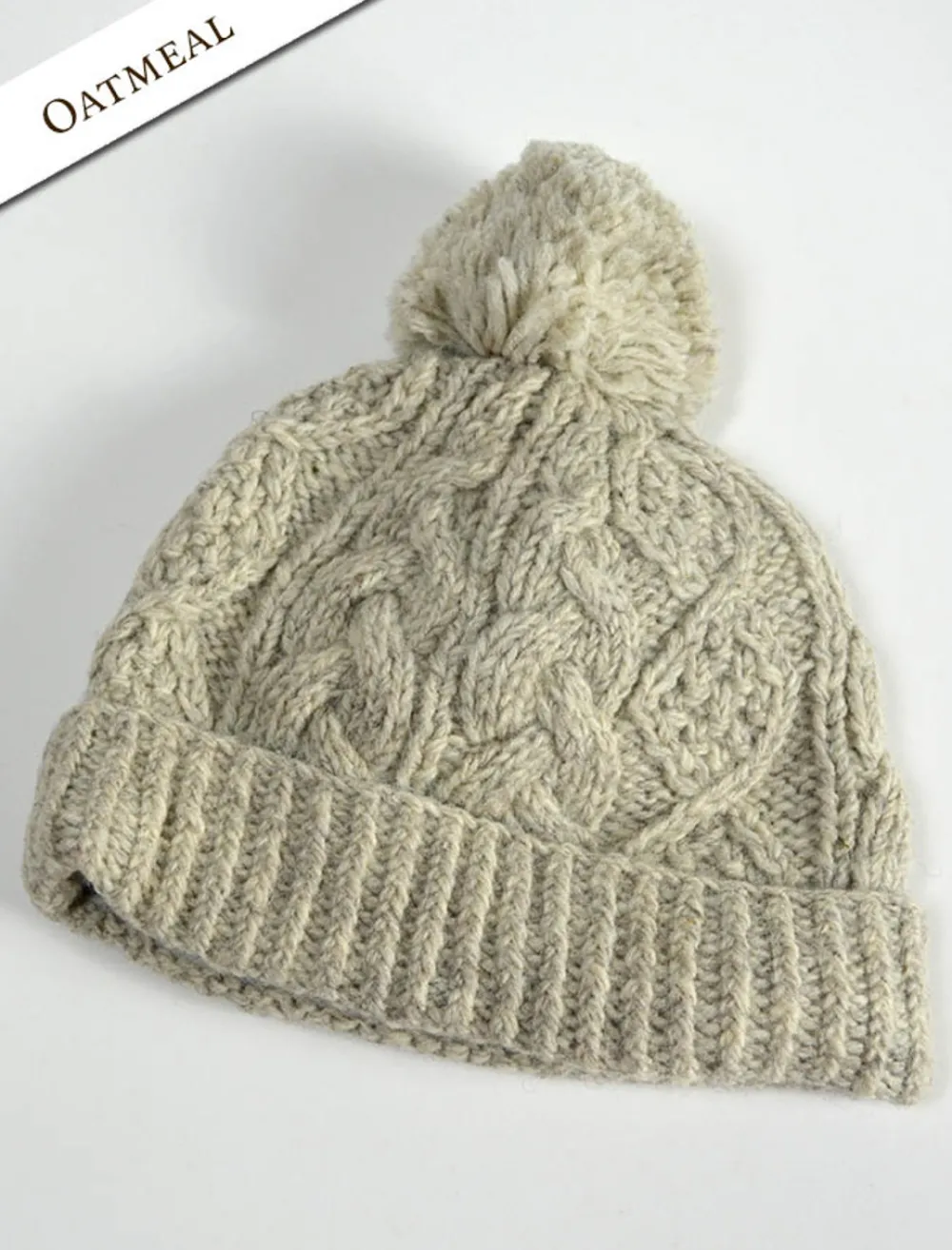 Glenaran Caps & Hats^Aran Fleece Lined Rib Cap with Pom