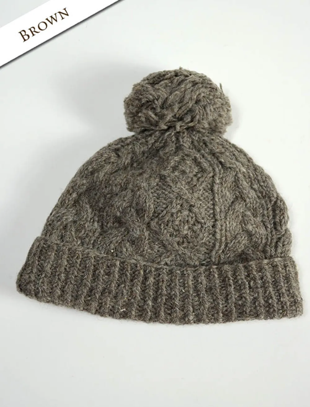 Glenaran Caps & Hats^Aran Fleece Lined Rib Cap with Pom