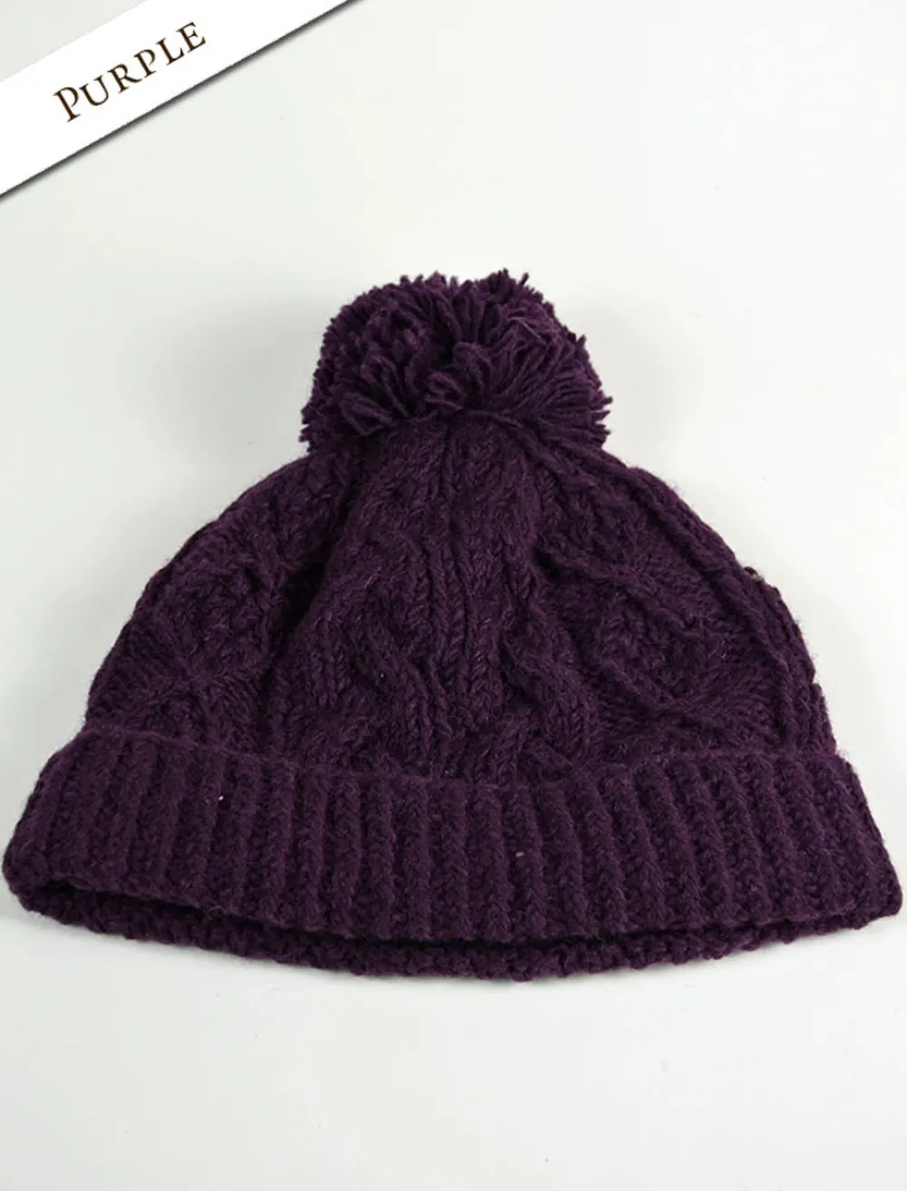 Glenaran Caps & Hats^Aran Fleece Lined Rib Cap with Pom