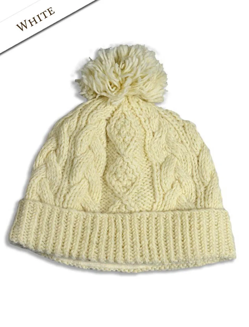 Glenaran Caps & Hats^Aran Fleece Lined Rib Cap with Pom