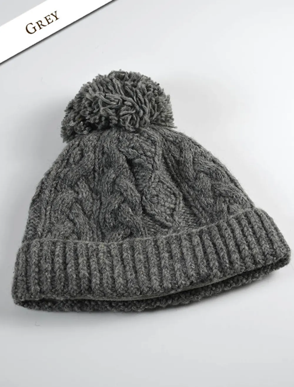 Glenaran Caps & Hats^Aran Fleece Lined Rib Cap with Pom