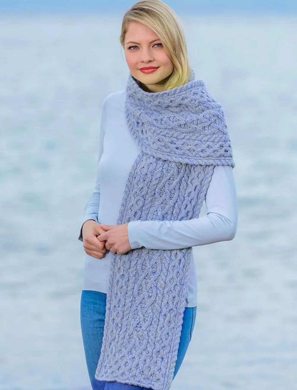 Glenaran Knitted Wool Scarves^Women's Wool Cashmere Aran Honeycomb Scarf
