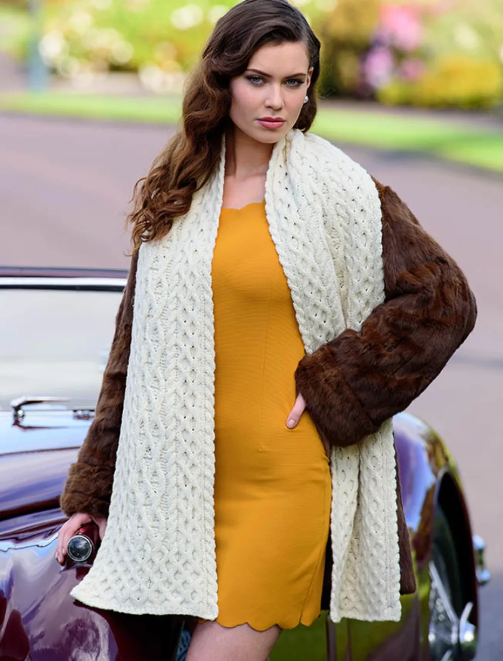 Glenaran Knitted Wool Scarves^Women's Wool Cashmere Aran Honeycomb Scarf