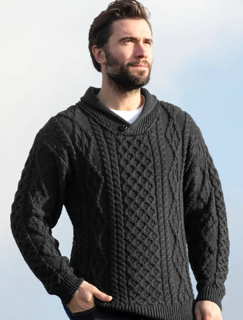 Glenaran Sweaters^Shawl Neck Honeycomb Sweater