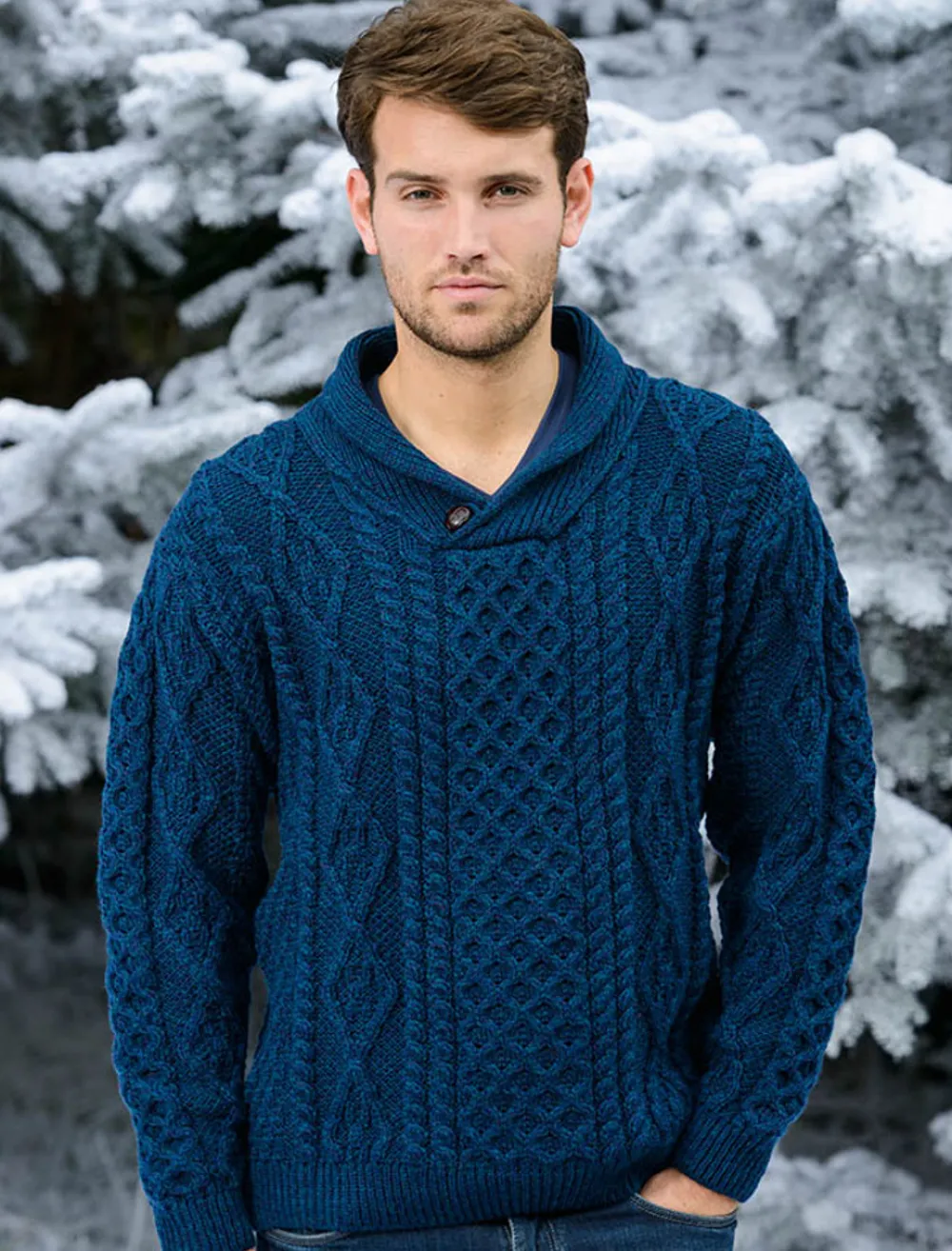 Glenaran Sweaters^Shawl Neck Honeycomb Sweater