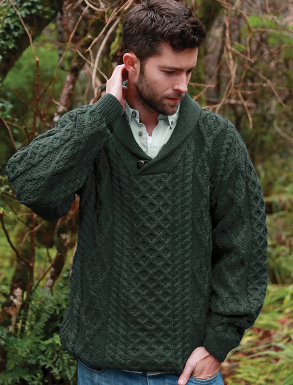 Glenaran Sweaters^Shawl Neck Honeycomb Sweater