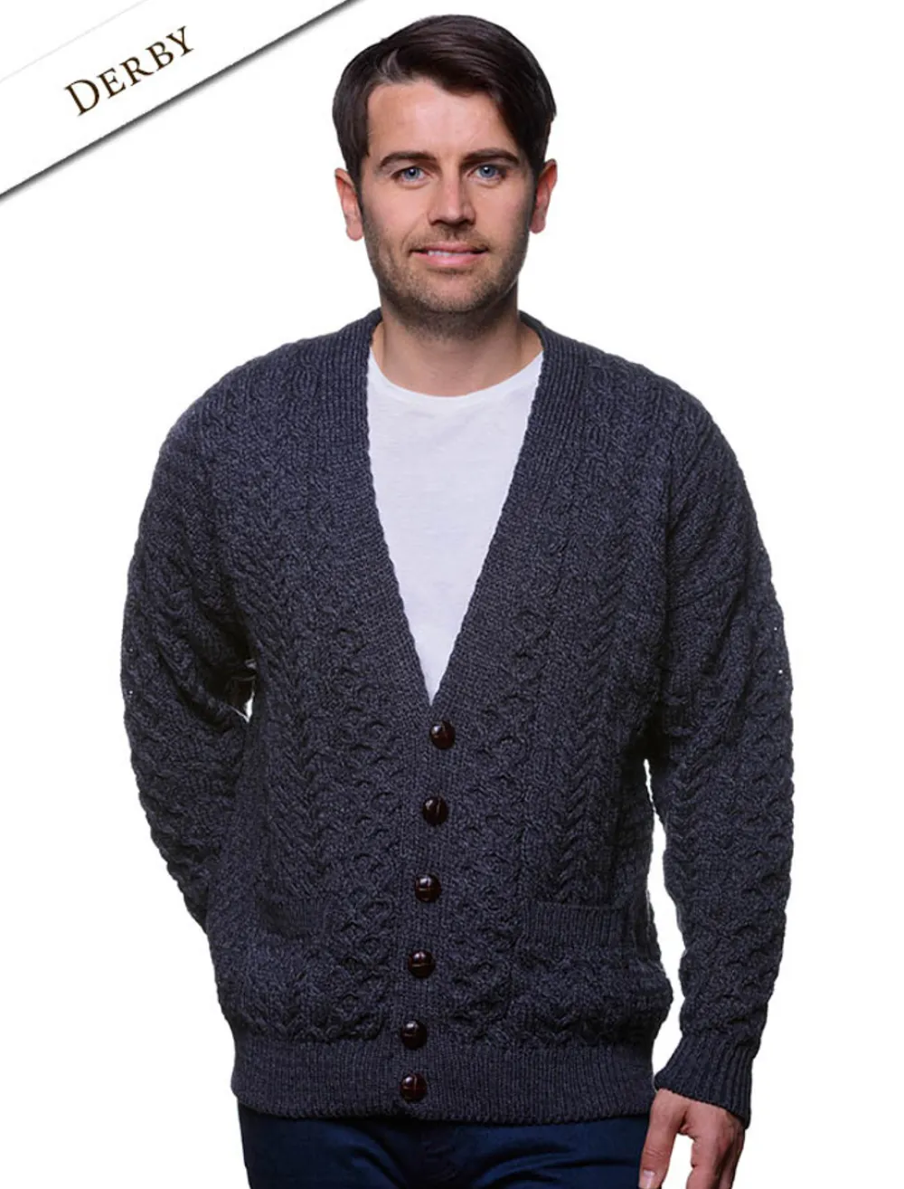 Glenaran Cardigans, Jackets & Coats^Merino Wool Aran Men's V-Neck Cardigan