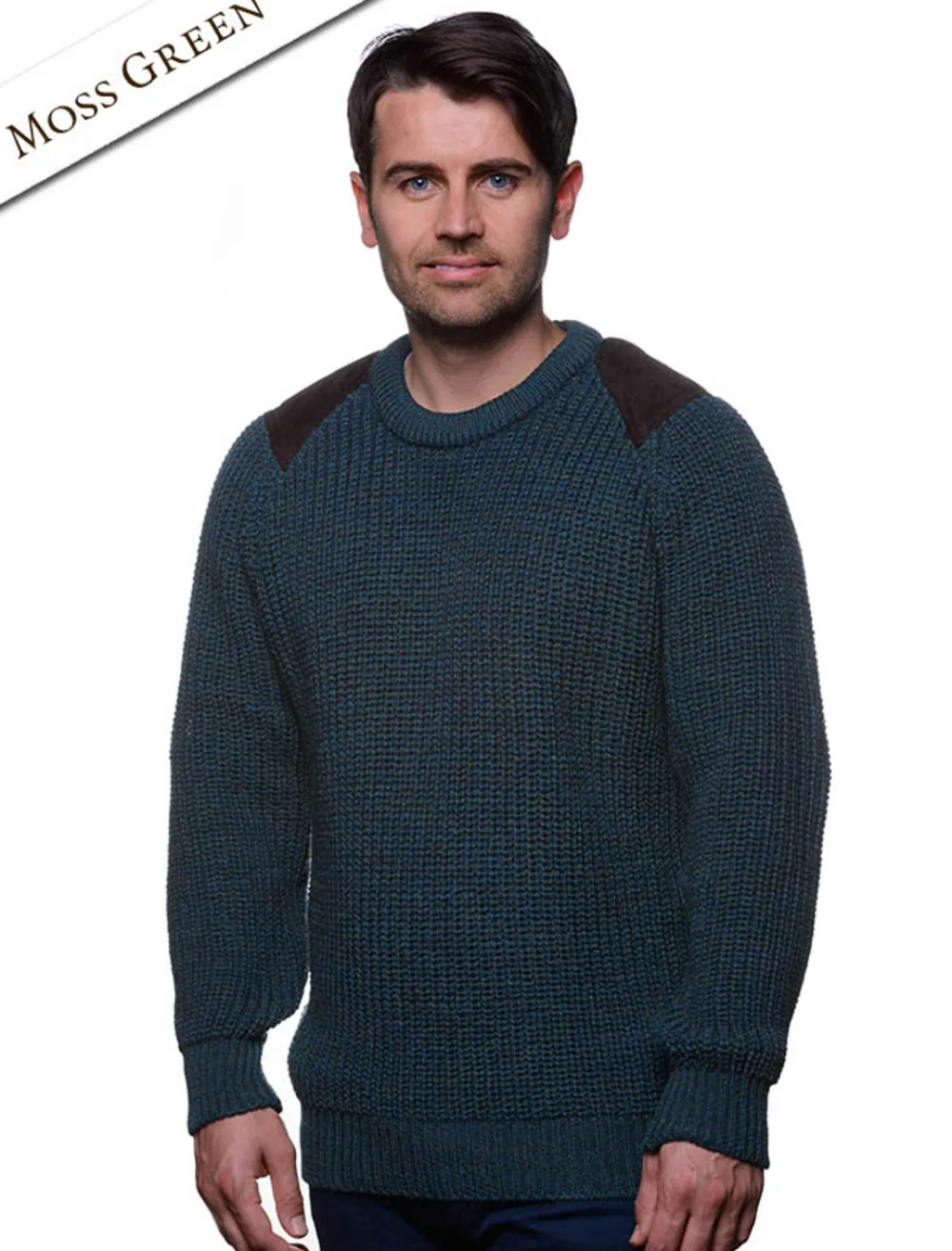 Glenaran Sweaters^Irish Fishermans Ribbed Sweater with Patches