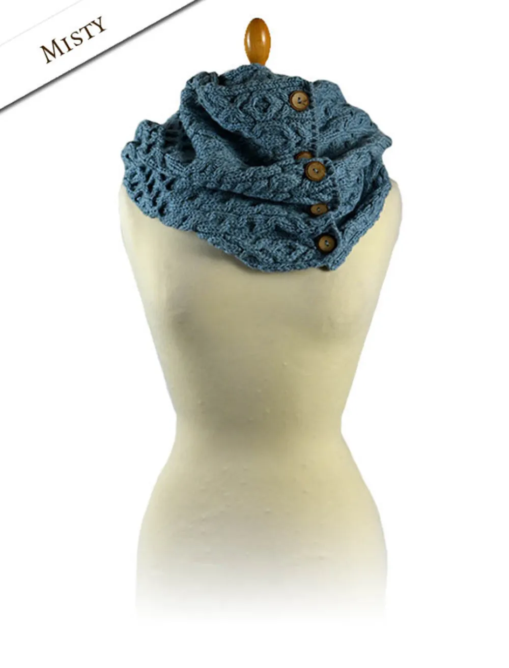 Glenaran Knitted Wool Scarves^Aran Snood Scarf with Buttons