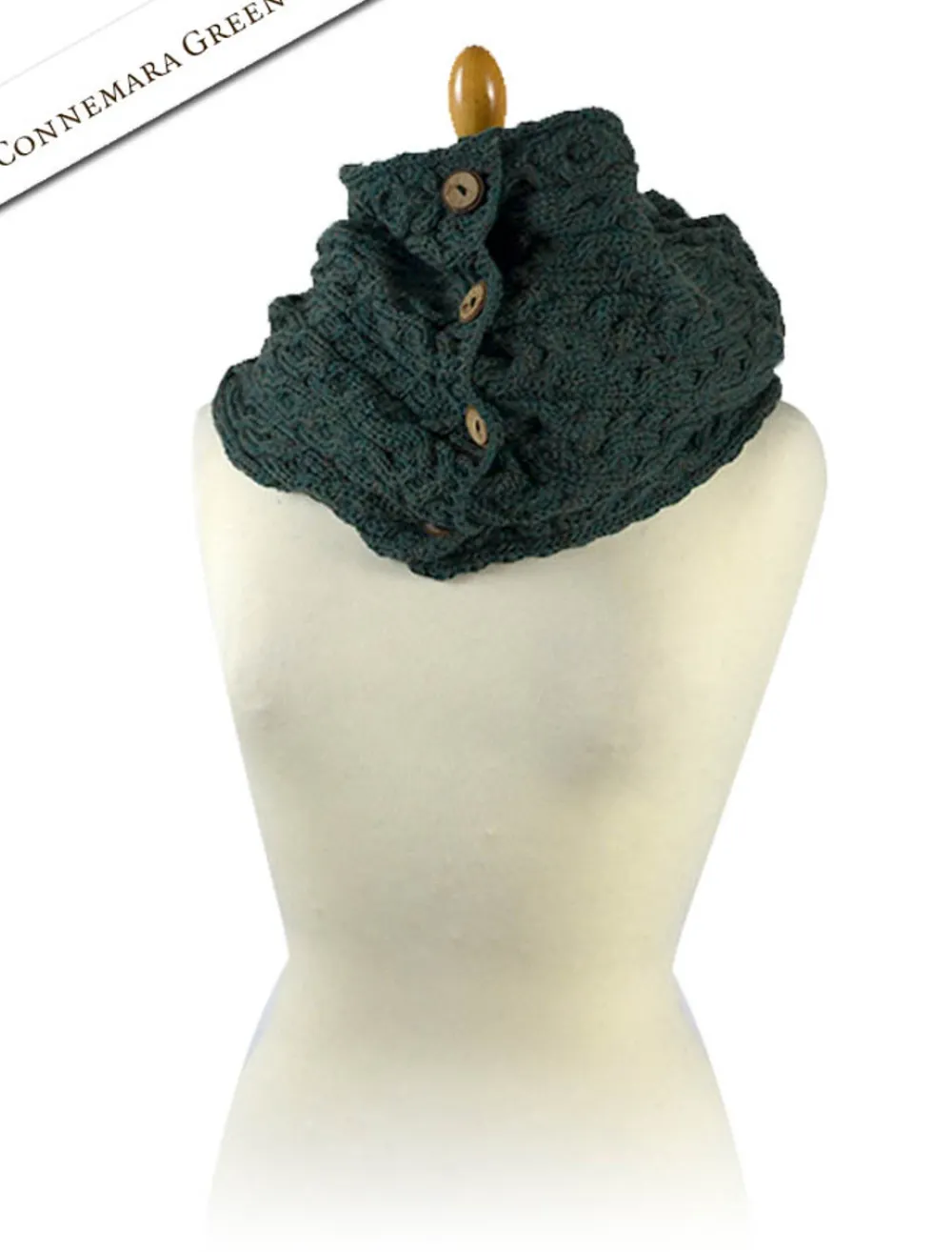 Glenaran Knitted Wool Scarves^Aran Snood Scarf with Buttons