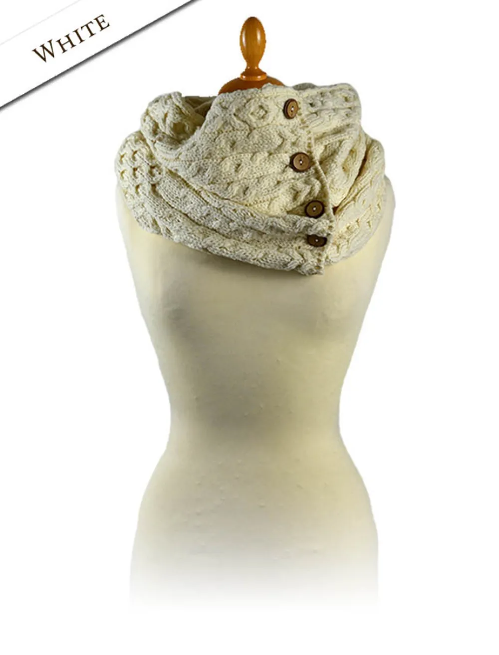 Glenaran Knitted Wool Scarves^Aran Snood Scarf with Buttons