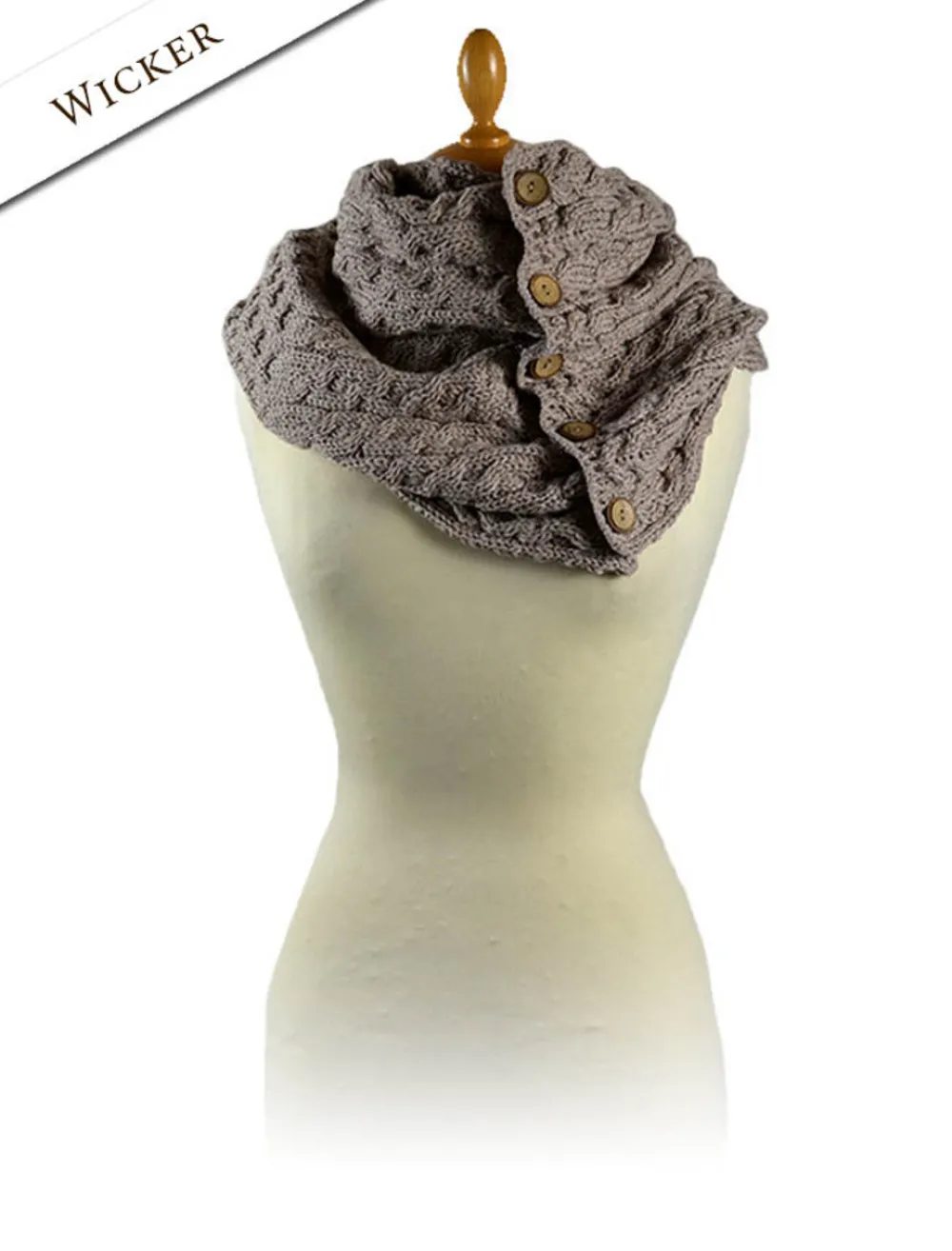 Glenaran Knitted Wool Scarves^Aran Snood Scarf with Buttons