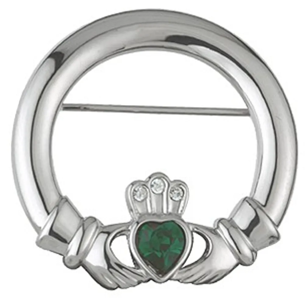 Glenaran Jewelry|Jewelry^Rhodium Plated Claddagh Brooch with Crystal