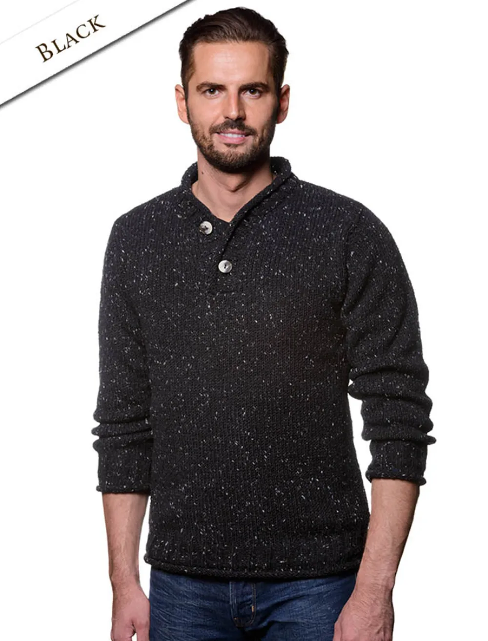 Glenaran Sweaters^Men's Donegal Tweed 2 Button Sweater