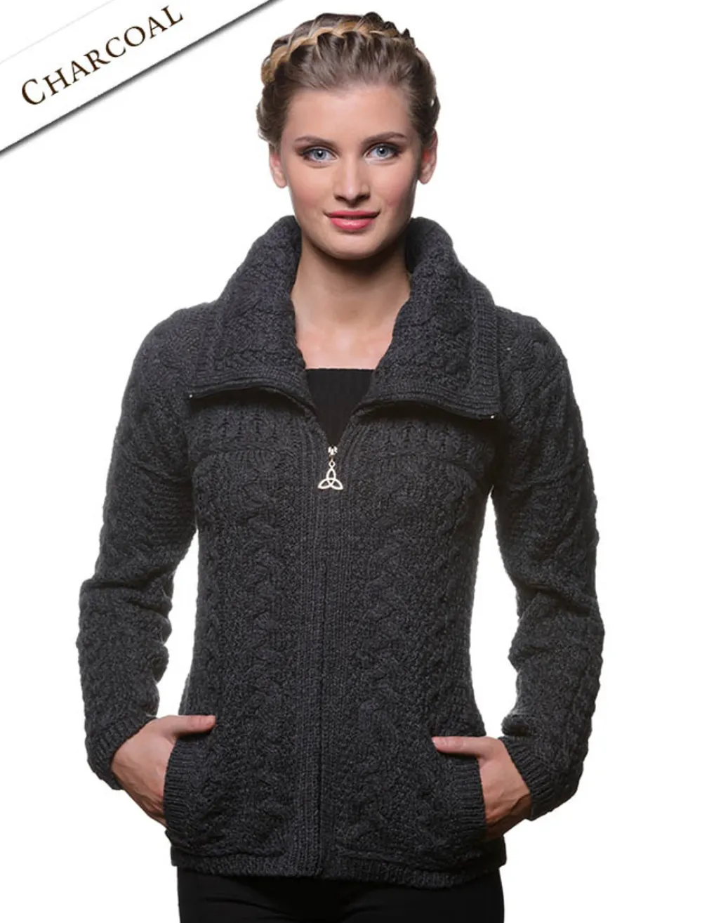 Glenaran Cardigans, Jackets & Coatigans^Double Collar Zip Merino Aran Cardigan