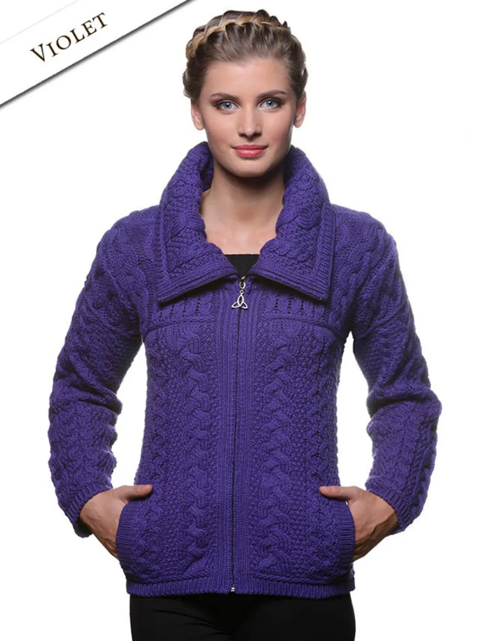 Glenaran Cardigans, Jackets & Coatigans^Double Collar Zip Merino Aran Cardigan