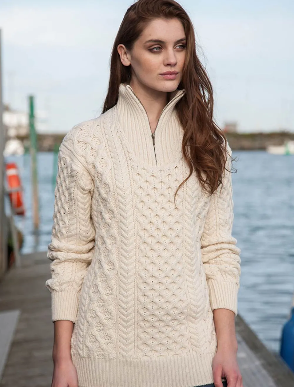 Glenaran Sweaters^Womens Heavyweight Merino Wool Aran Troyer