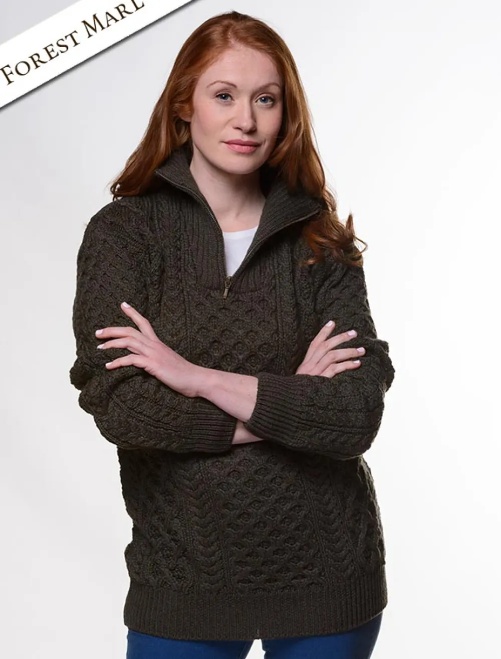 Glenaran Sweaters^Womens Heavyweight Merino Wool Aran Troyer