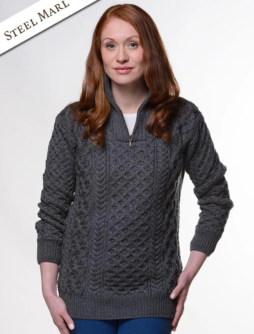 Glenaran Sweaters^Womens Heavyweight Merino Wool Aran Troyer